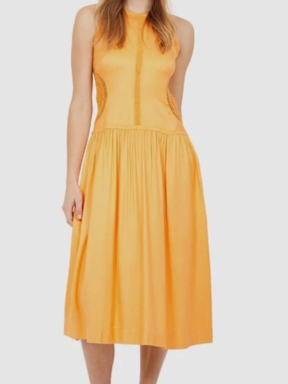Joie Crochet Detail Yellow Orange Vale Sleeveless Midi Dress Boho Size 4 - Picture 3 of 12